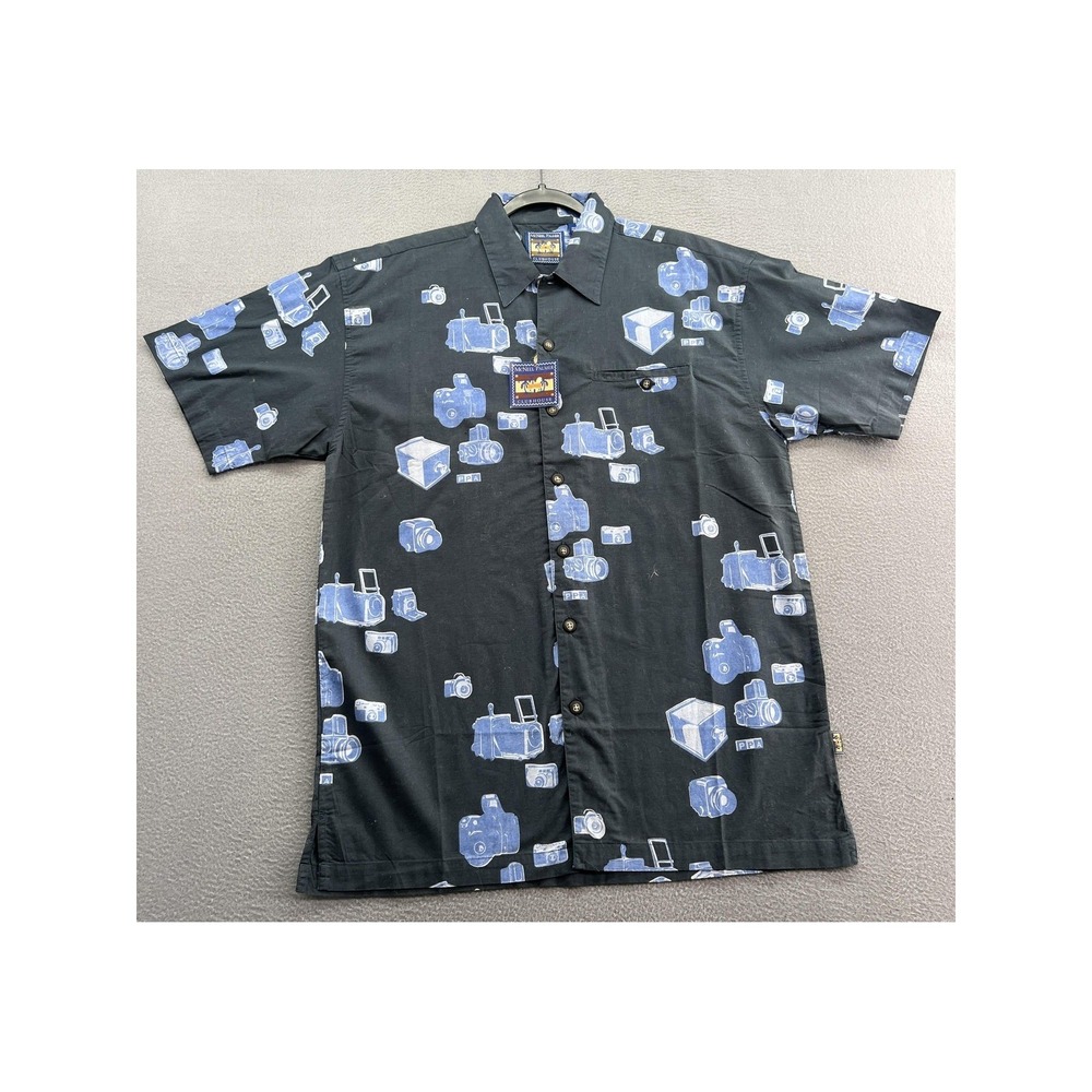 VTG McNeel Palmer Clubhouse Shirt Mens Small Camera Print Cotton Shirt NWT Blue